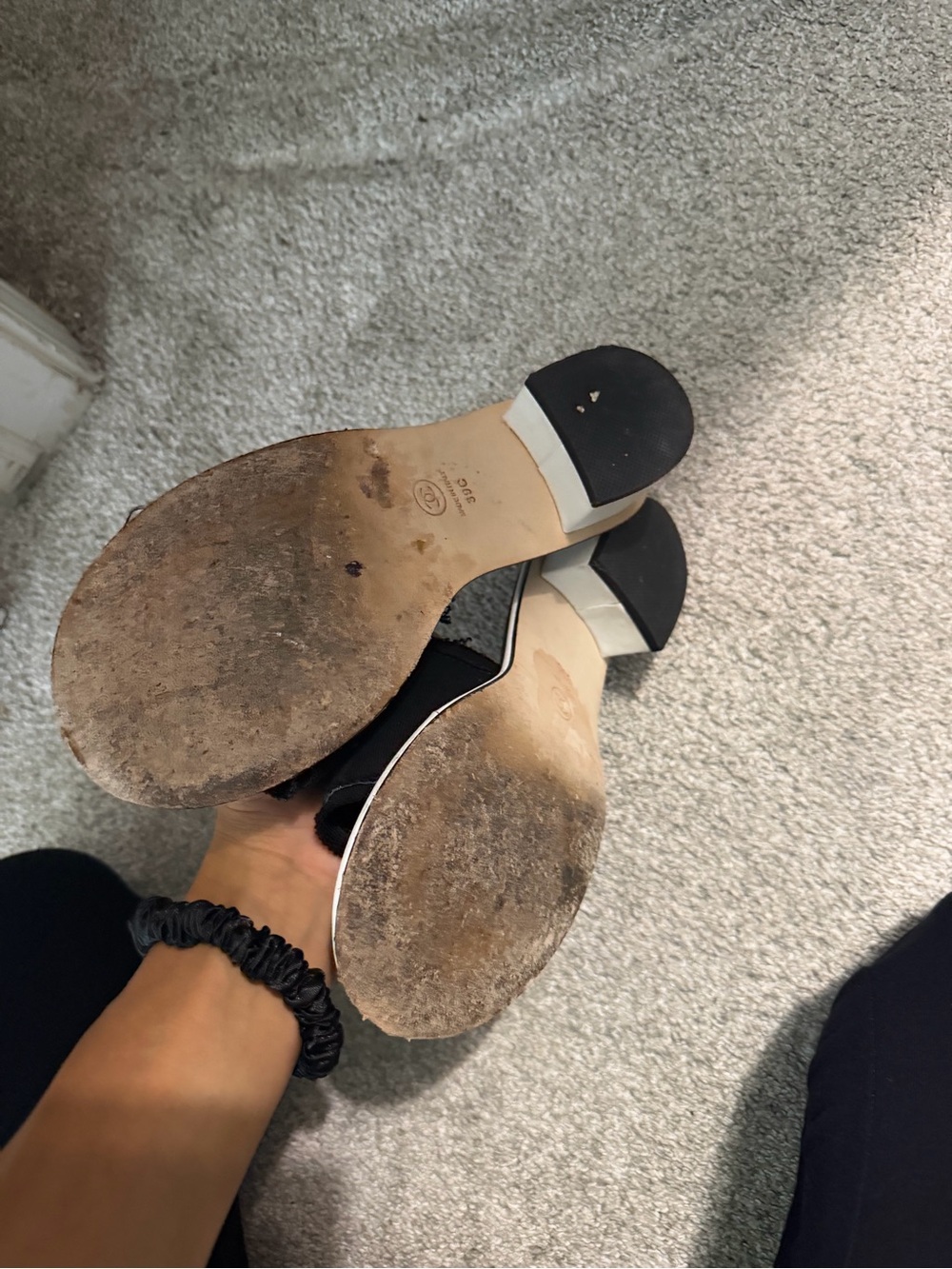 CHANEL Black and White Logo Slide Sandals - Picture 2 of 2